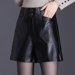 高腰皮短裤女秋冬2025新款爆款秋季宽松阔腿显瘦a字版外穿短皮裤