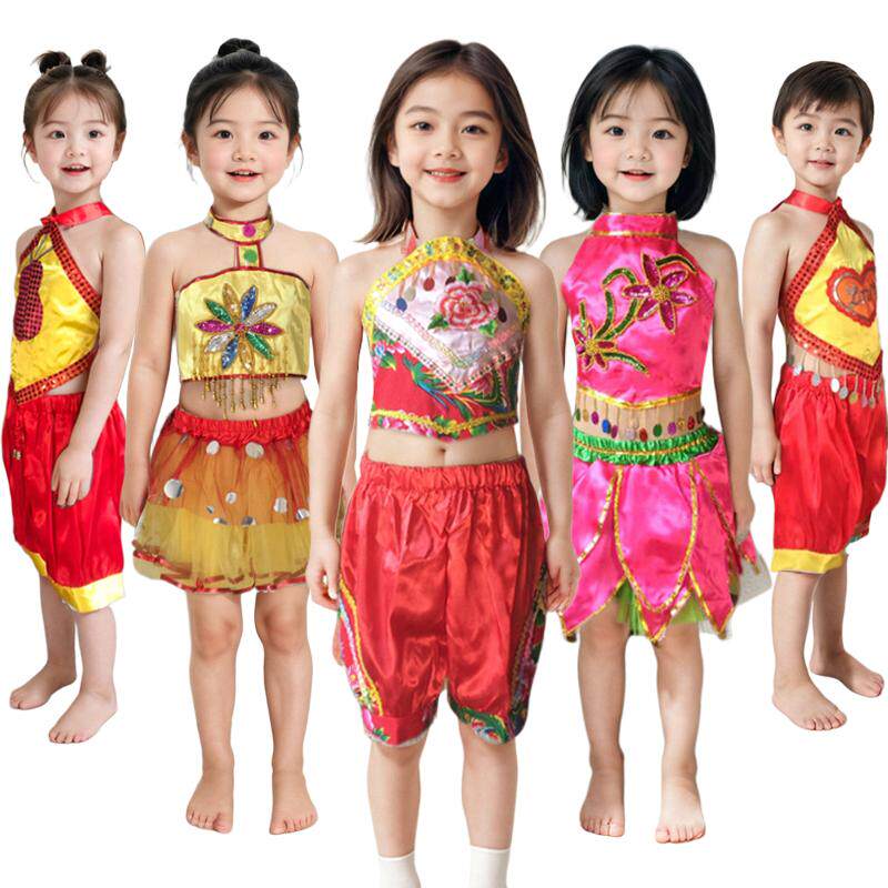 儿童开门红喜庆秧歌演出服幼儿手绢肚兜舞蹈服中国民族表演服女