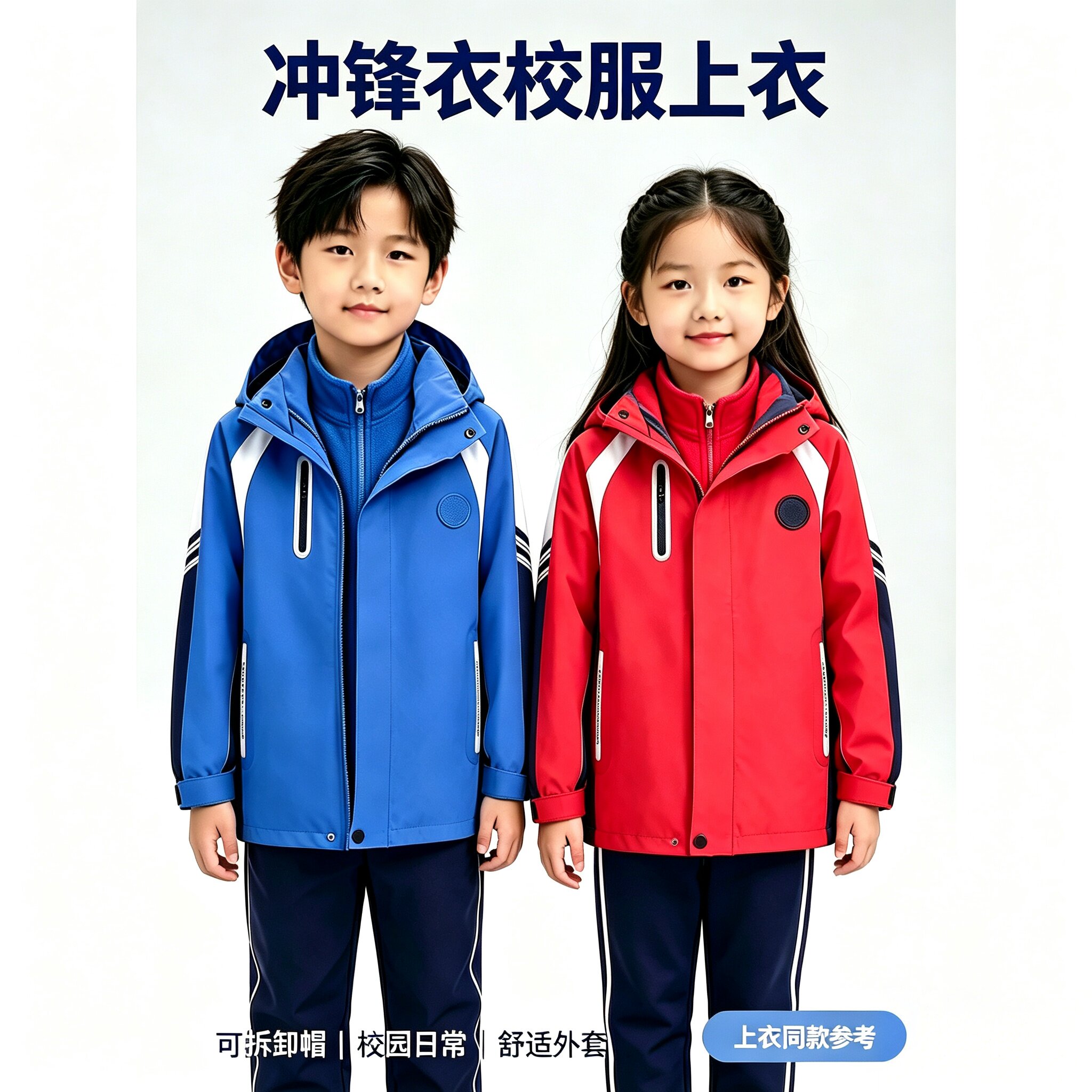 中小学生冲锋衣校服 先锋小学 四清小学同款 冬季可拆卸内胆外套