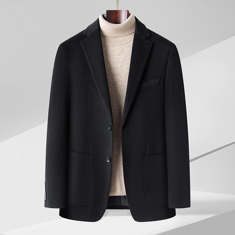 鄂尔多斯市男士羊毛西装单排两粒扣羊绒呢春秋冬高端休闲西服外套