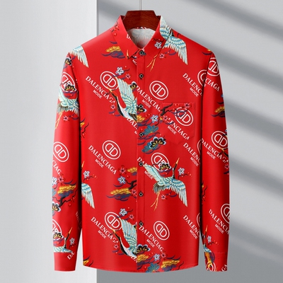 高品质男仙鹤印花免烫宽松衬衫
