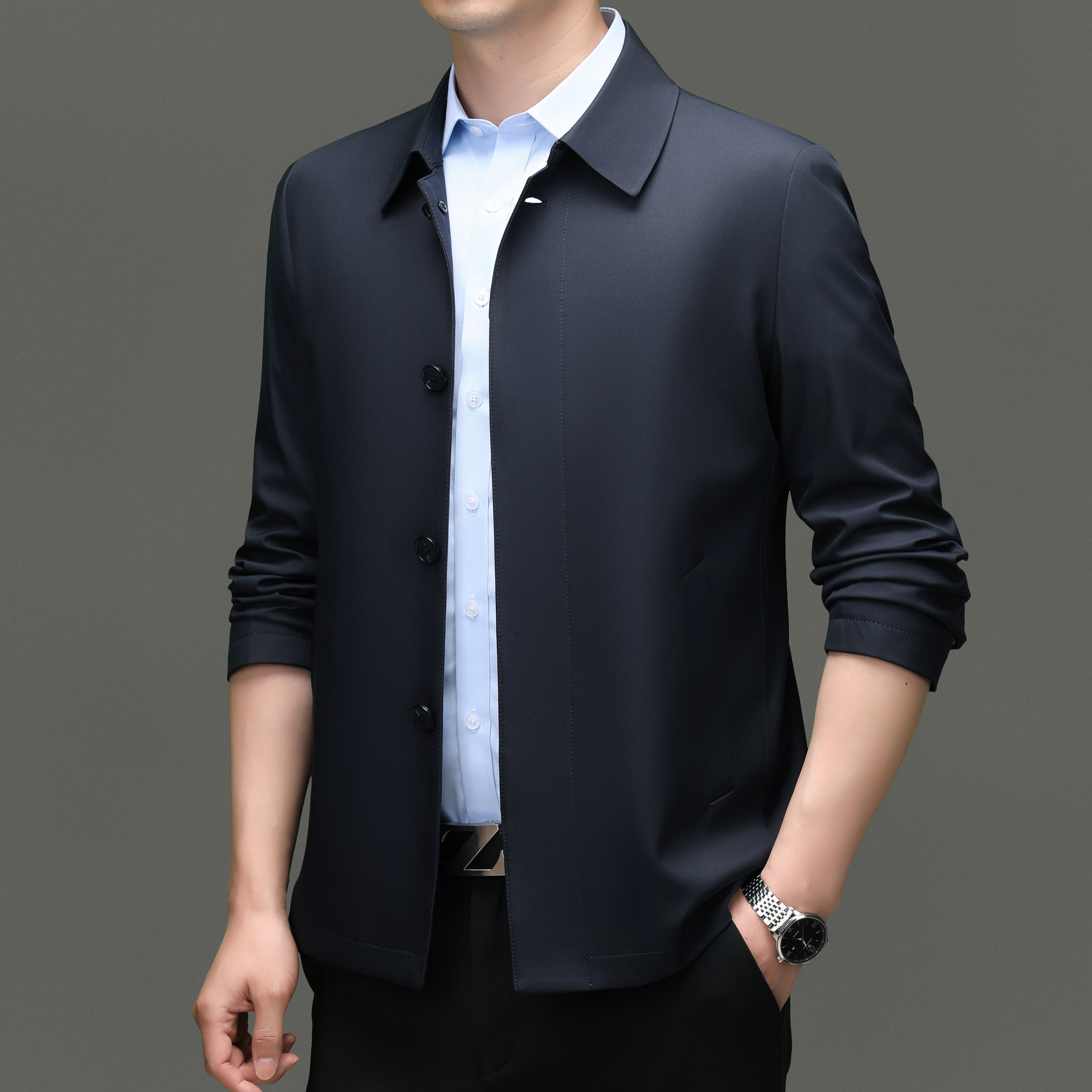 新款鄂尔多斯市夹克男士爸爸商务休闲中老年春秋季高端行政茄外套