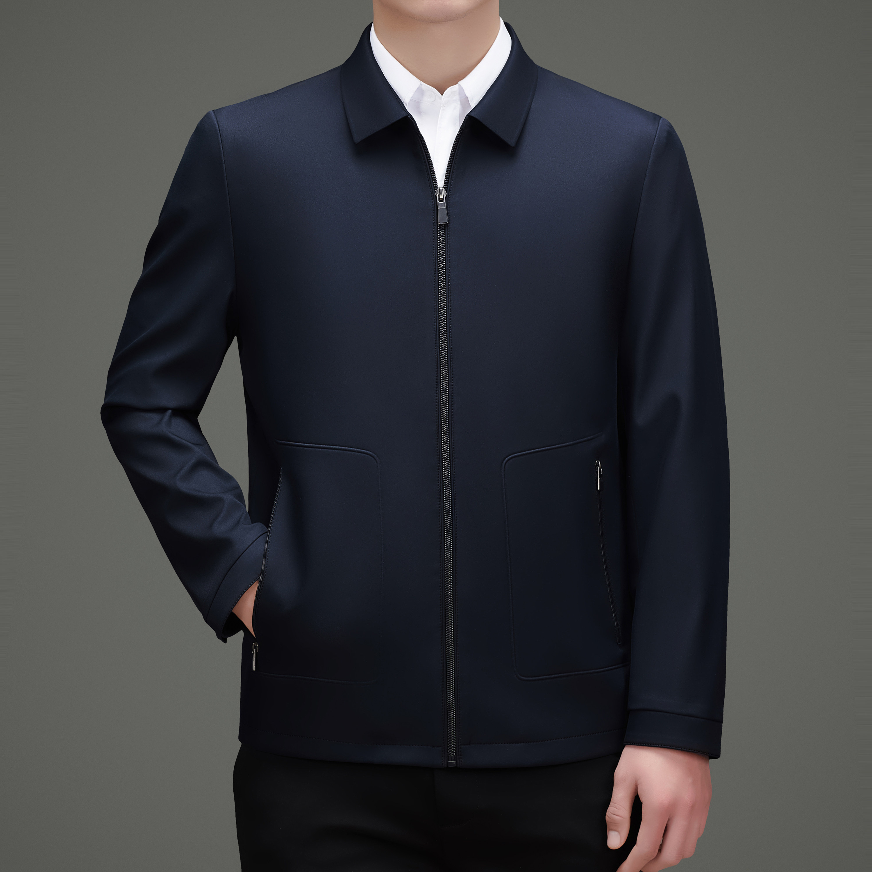 正品牌鄂尔多斯市翻领夹克2026春秋季标准版型拉链外套多口袋男装