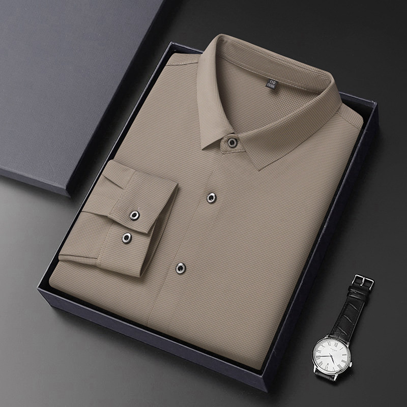 大牌鄂尔多斯市男士长袖衬衫商务正装春秋季纯色免烫抗皱休闲衬衣