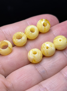 仿蜜蜡圆珠大孔珠纹路金白颜色黄配珠首选新款特惠好看不贵文玩风