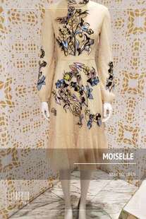 新款 moiselle2019夏季 旗袍领收腰刺绣连衣裙