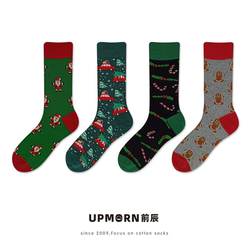 大码长筒彩色卡通男个性圣诞袜子