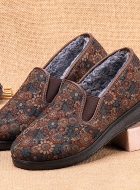 冬季老北京布鞋女加绒防滑老年人奶奶保暖鞋大脚骨宽松老太太棉鞋