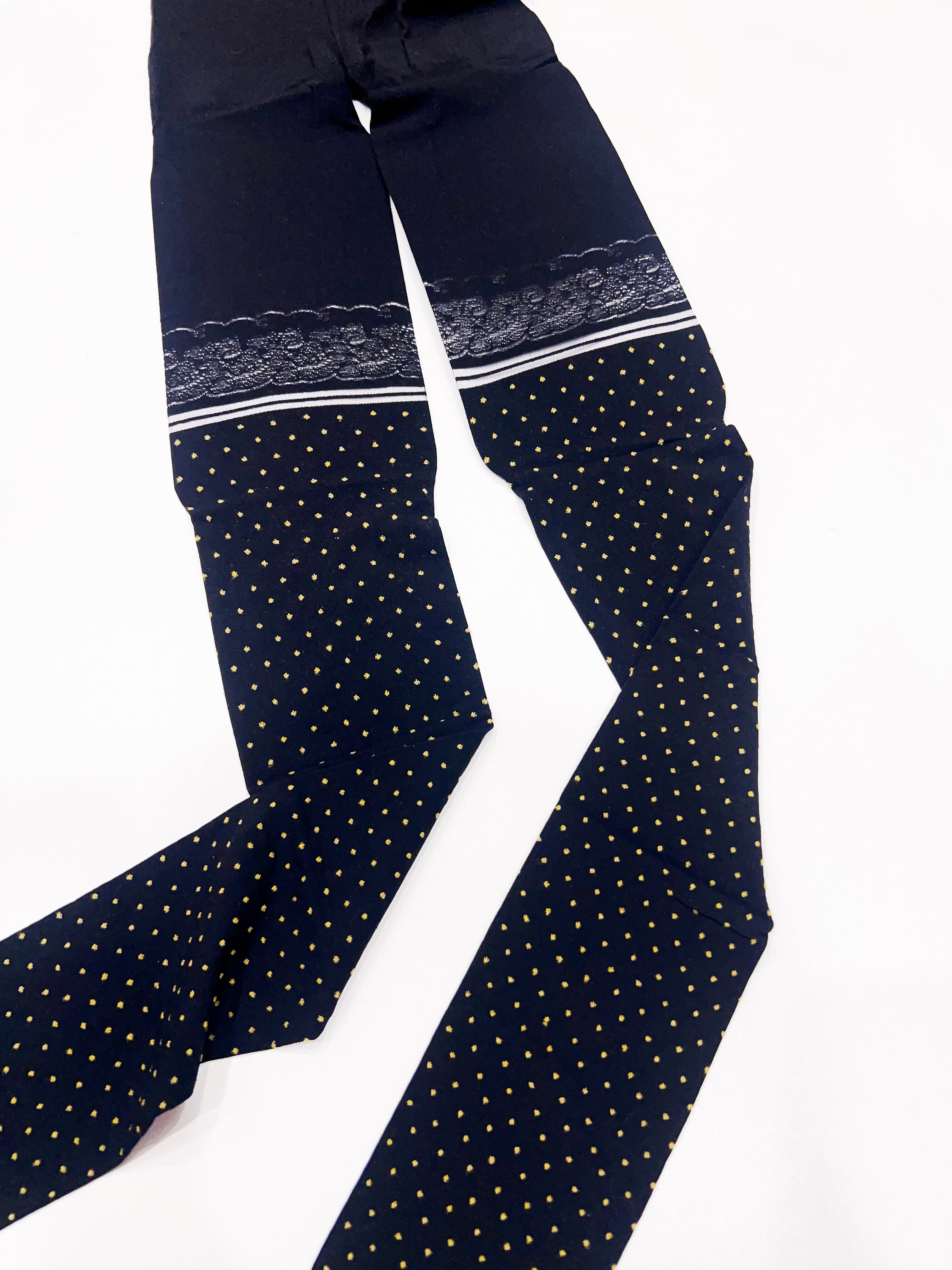 日本制100D天鹅绒哑光，黄色波点提花蕾丝拼接连裤袜