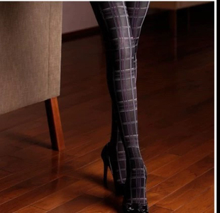 绿色格纹 袜 日本进口丝袜 方格纹天鹅绒提花80D微透感连裤