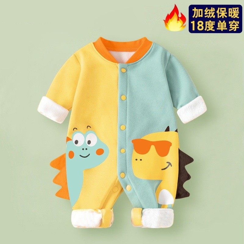 婴儿单扎牙鸳鸯裤秋冬加绒加厚AB连体哈衣儿童阴阳爬服宝宝网红款