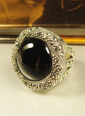 小众设计感女王范黑玛瑙大戒指