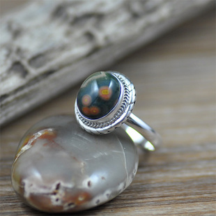 艺术之旅-彩墨点染-925纯银椭圆形戒面戒指镶嵌天然特色纹理玛瑙
