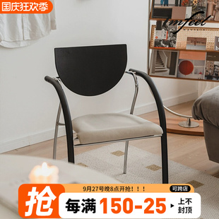 北欧中古餐椅简h约轻奢家用靠背铁艺休闲复古化妆椅咖啡厅洽谈椅