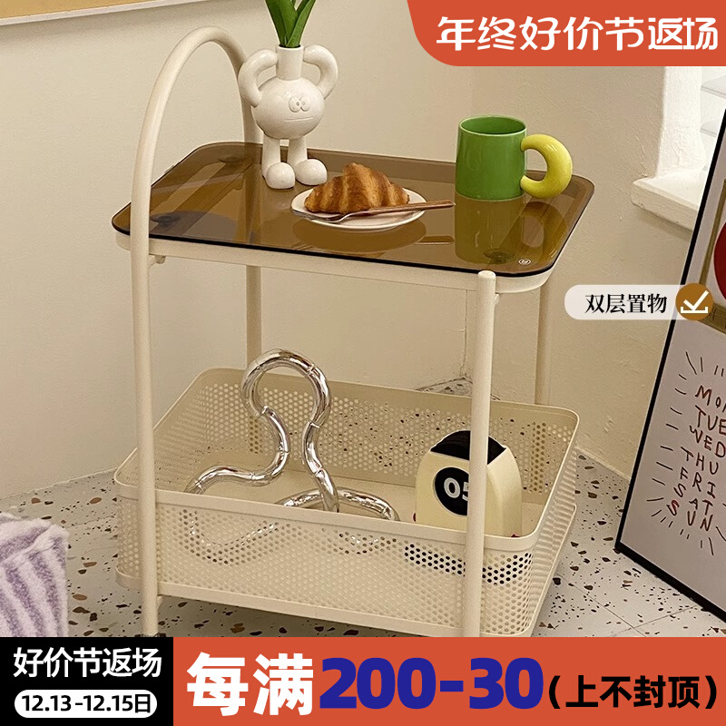 家用收纳沙发边几客厅小户型移动玻璃茶几K简约小推车角几置物架