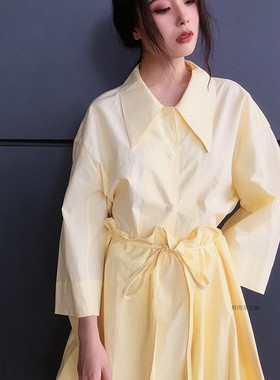 格闵草自制Lemaire Shirt水洗棉鹅黄色尖领衬衫 当然是当同款女款