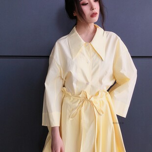 格闵草自制Lemaire Shirt水洗棉鹅黄色尖领衬衫 当然是当同款女款