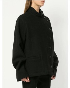 格闵草定制秋冬女款小个子短款大衣 Lemaire风黑色斜门襟毛呢外套