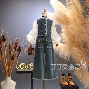欧美女童装春秋季时尚卫衣牛仔马甲套装韩版中大童洋气公主三件套