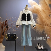 洋气质公主衬衫 欧美女童装 中大童新品 小香风假两件衬衣韩版 春秋季