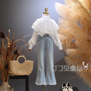 欧美女童装春秋季重工多层蕾丝花边衬衫韩版中童新品时尚休闲上衣