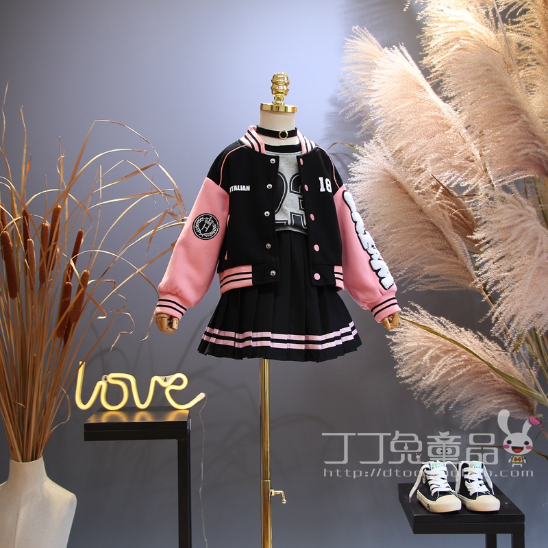 欧美女童装春秋季运动休闲棒球外套裙韩版中大童公主洋气百搭套装