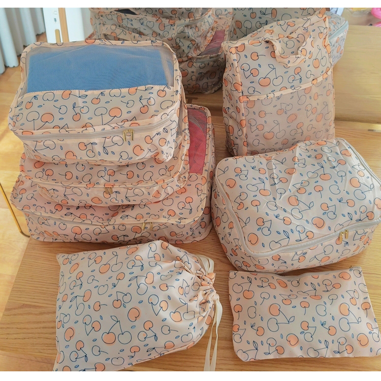 尾货特价衣物收纳袋7件套~水果樱桃印花~单色斜纹滑溜面料分类袋