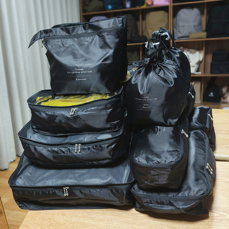 bt出口单尾货~旅行用衣物收纳袋7件套~黑色可视分类包轻便套装