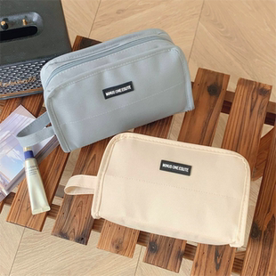 福利款~纯色系大容量简约笔袋~多功能手拎收纳包~多隔层化妆包