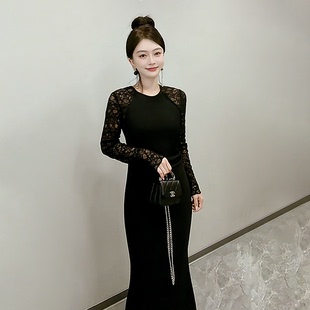 轻奢高级感连衣裙女2026新款蕾丝长袖长款大码胖mm高级感长裙春季