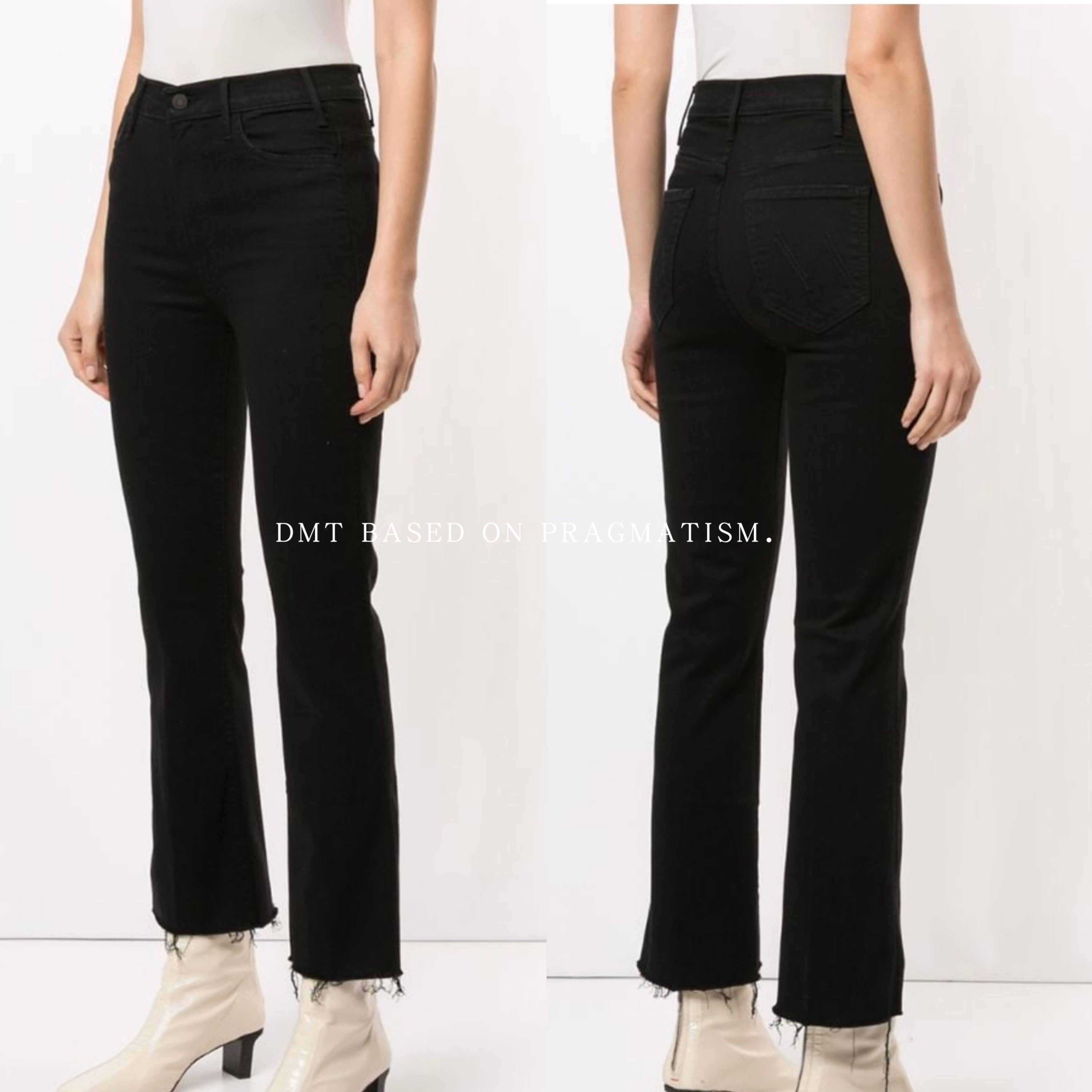 美国小众品牌M*ther尾早秋炭黑色牛仔裤弹力显瘦高腰微喇裤时髦