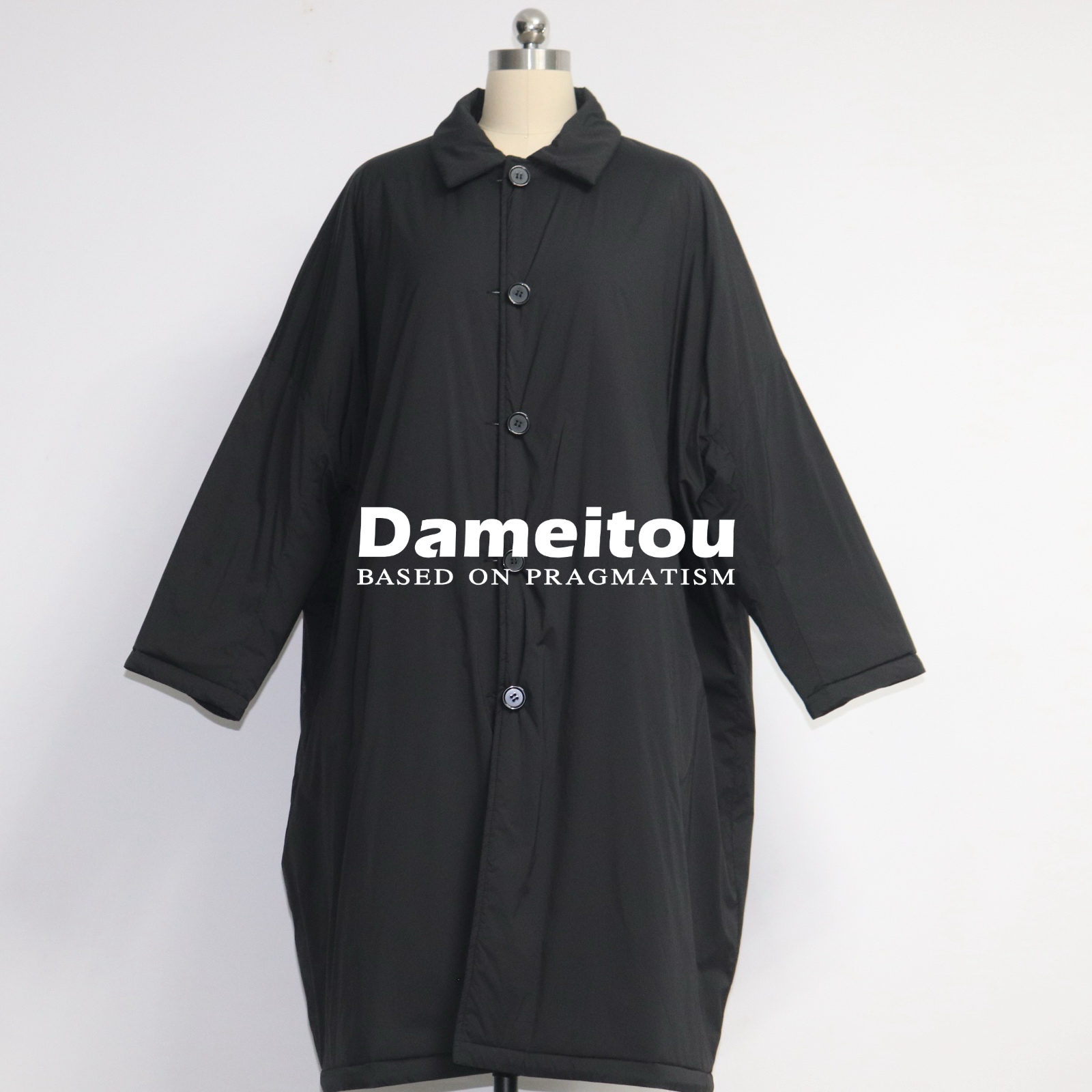 日系极简两面穿实用轻薄棉服外套宽松廓形茧型中长款风衣外套翻领