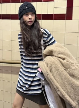 韩国设计师品牌OVERDUE FLAIR25秋新品条纹休闲潮T恤