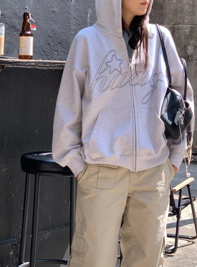 韩国正品直邮设计师品牌haag字母印花连帽卫衣拉链开衫休闲上衣