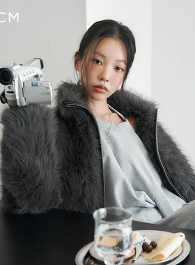 韩国正品直邮设计师品牌LCDC25秋冬皮草拉链夹克