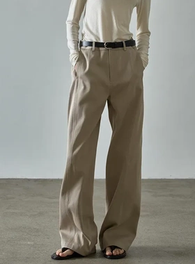 韩国设计师品牌FACADE PATTERN 24秋冬纯棉休闲百搭线条阔腿长裤