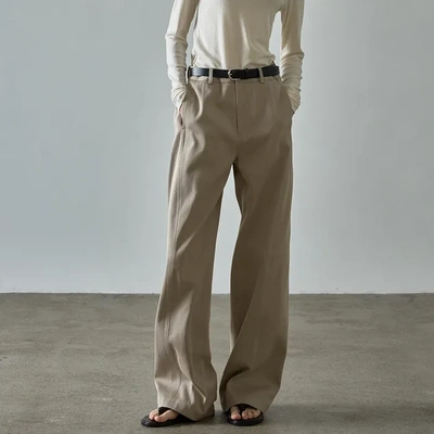 韩国设计师品牌FACADE PATTERN 24秋冬纯棉休闲百搭线条阔腿长裤