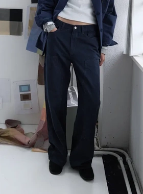 韩国小众品牌FOETO复古水洗口袋设计直筒休闲裤