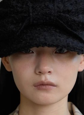 韩国设计师品牌awesome needs纯色可爱蝴蝶结报童帽