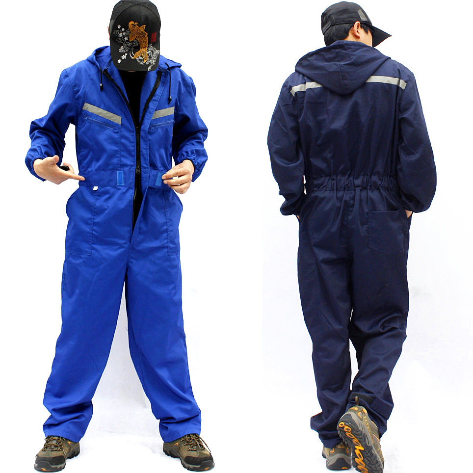 带帽连体服长袖宽松劳保工装制服工作裤印绣字喷漆汽修防护服套装