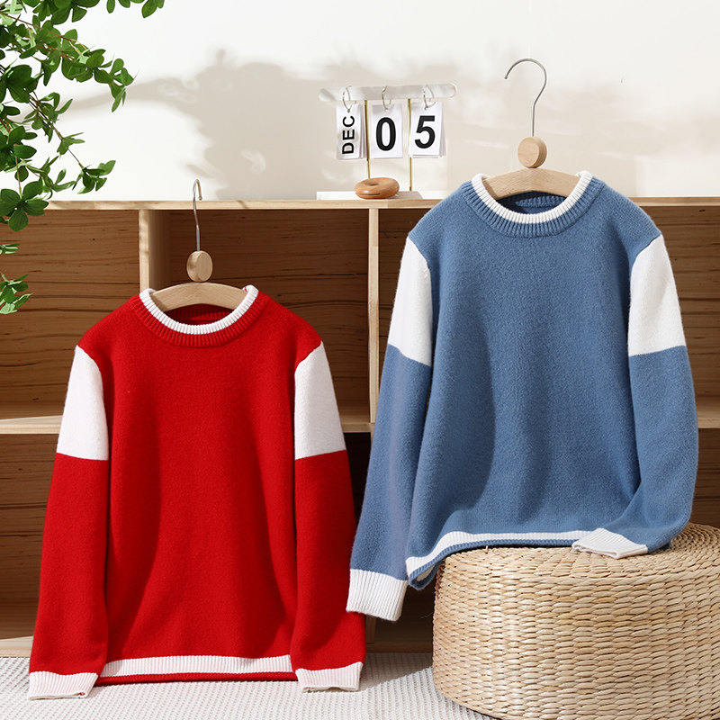 100%羊毛衫儿童圆领针织衫男女童撞色毛衣秋冬洋气中大童套头毛衫,童装/婴儿装/亲子装,毛衣/针织衫,淘宝优惠券,粉丝福利购,淘宝优惠卷