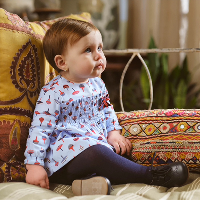 西班牙女童秋冬蓝陀螺长袖连衣裙