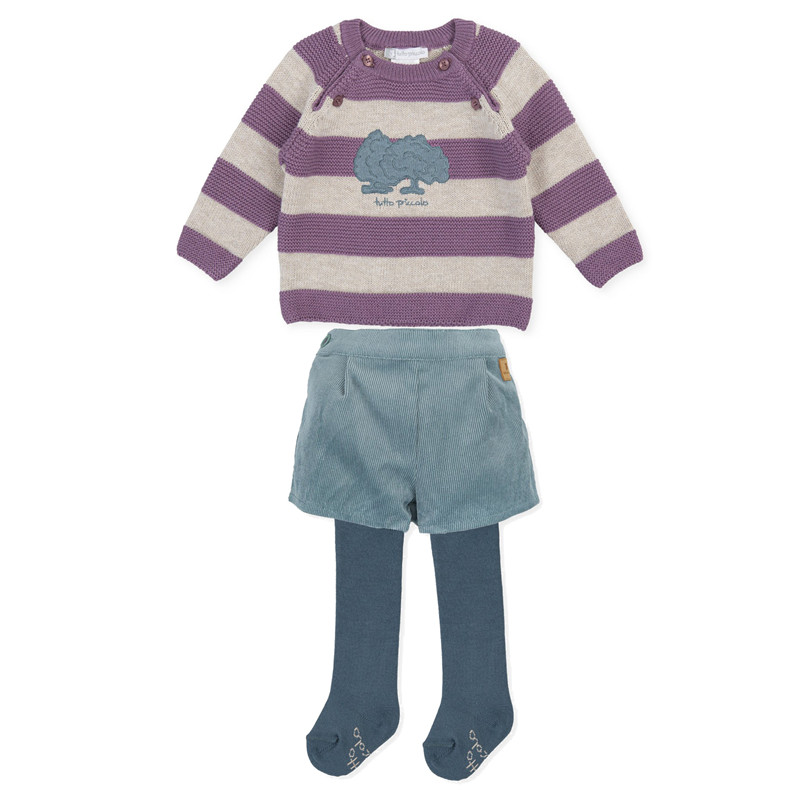 男童秋冬针织衫灯芯绒短裤套装