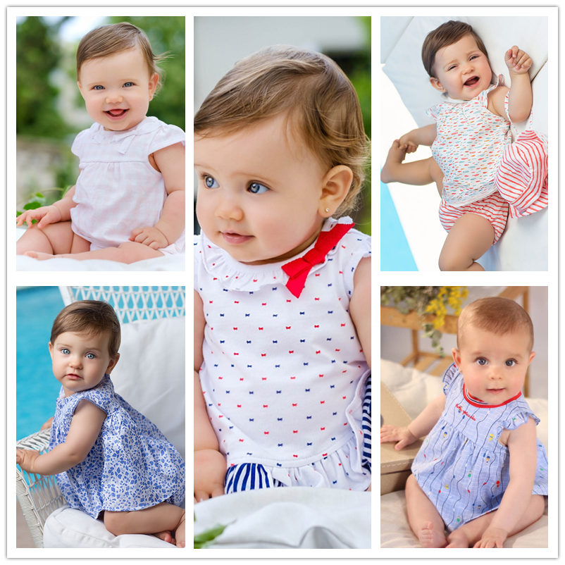 现货西班牙女婴短袖连衣裙套装