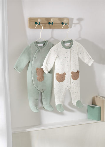 现货西班牙mayoral麦悠新生婴幼儿秋冬天鹅绒小熊开档连体衣套装