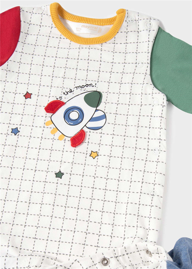 SPOT SPAIN MAYORAL MAIYO NEWBORN BABY BOY SPRING AND AUTUMN PRINT PLANET SPACESHIP ONESIE 2PCS