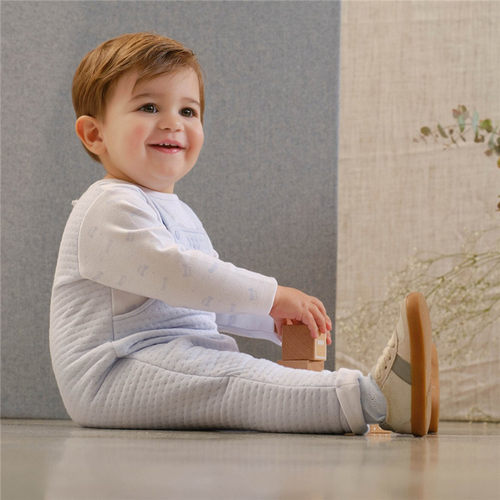 现货西班牙Tutto piccolo男婴幼童秋冬蓝色假两件背带开档连体衣