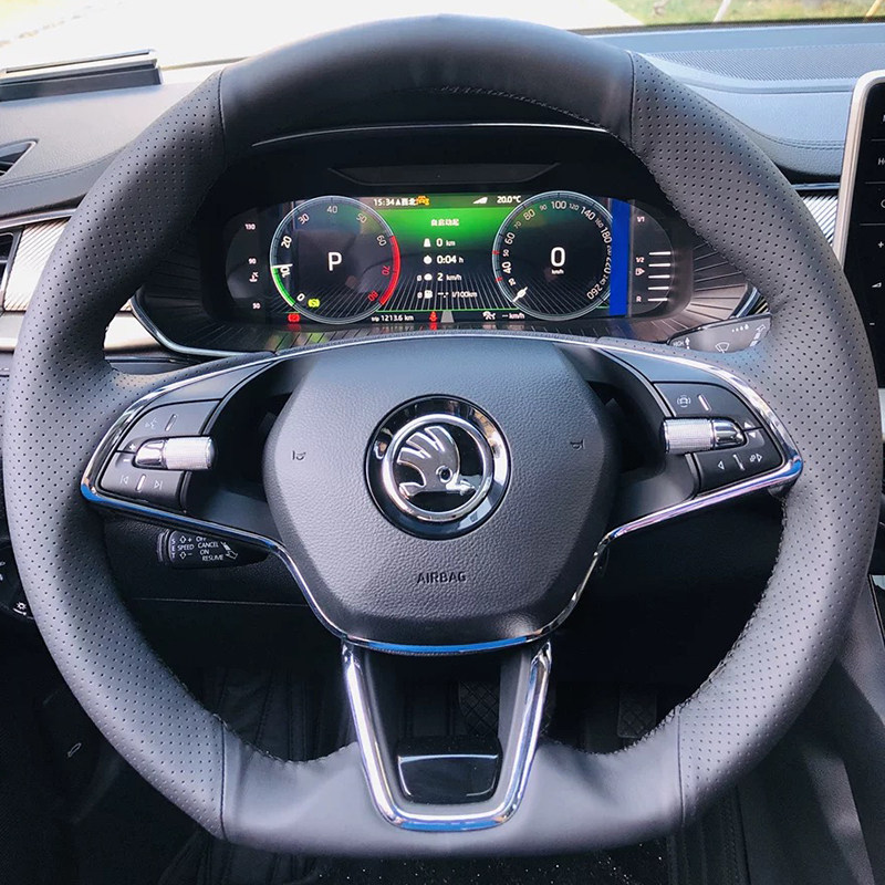 适用于21-24款斯柯达明锐方向盘套真皮柯珞克把套手缝专用全包款