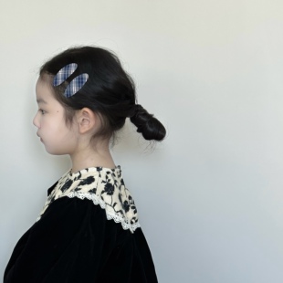 质感女童碎发夹 韩系儿童边夹刘海夹 新款 椭圆格子bb夹宝宝