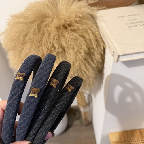 韩国可爱小熊细发箍儿童 格纹复古高颅顶头箍 百搭女童压发发饰